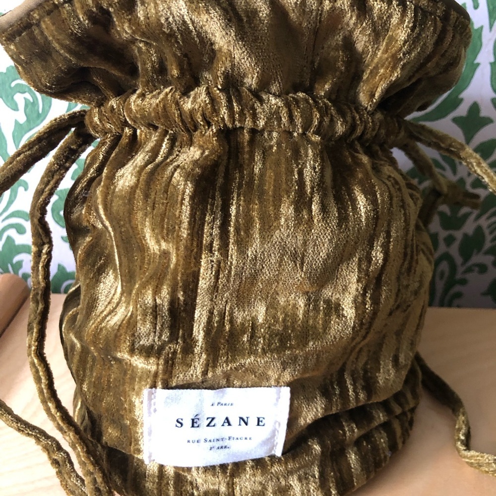 Sezane Olive Velvet Drawstring Pouch NWOT - Picture 2 of 4